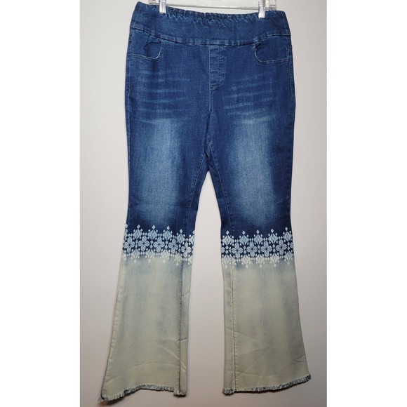 The Pyramid Collection Flare Jeans Size 12 Bleached Denim Bell Bottom 0032 - Picture 1 of 14